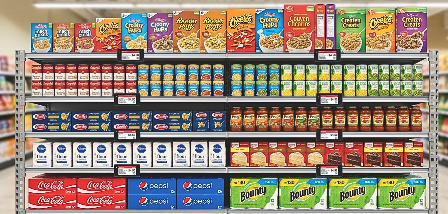 Grocery shelf equipped with electronic price labels